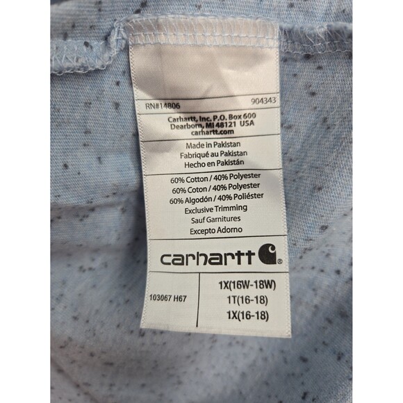 Carhartt Speckled Loose Fit T-Shirt Women's 1X Pocket Short Sleeve Light Blue - Picture 4 of 6